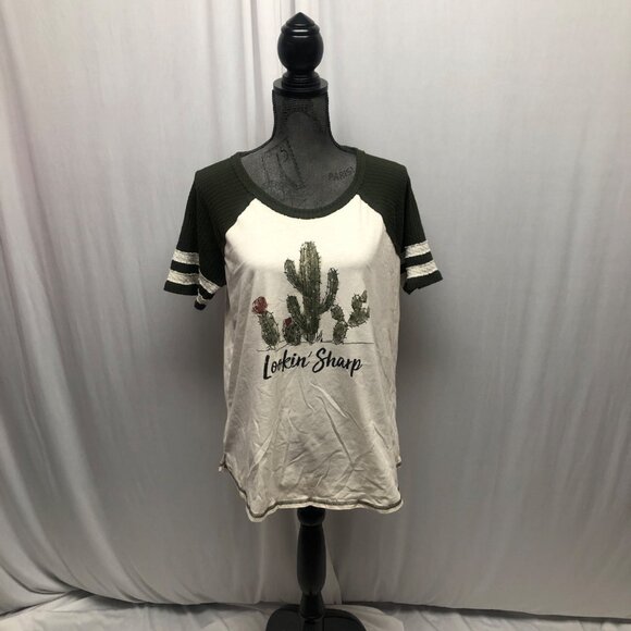 Maurices Lookin Sharp Shirt Womens Size Large Cactus Graphic Waffle Weave Sleeve - Picture 1 of 9